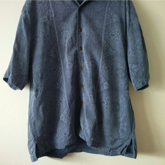 BOUNDARY Bay 100% Silk w Coconut Buttons Oversized Button Up Short Sleeve Shirt - Picture 9 of 13